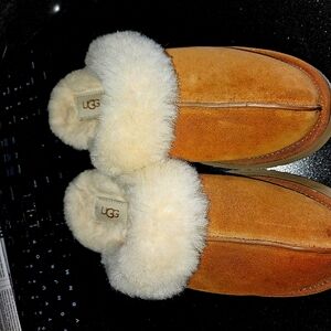 UGG Tan and White Shearling Slippers